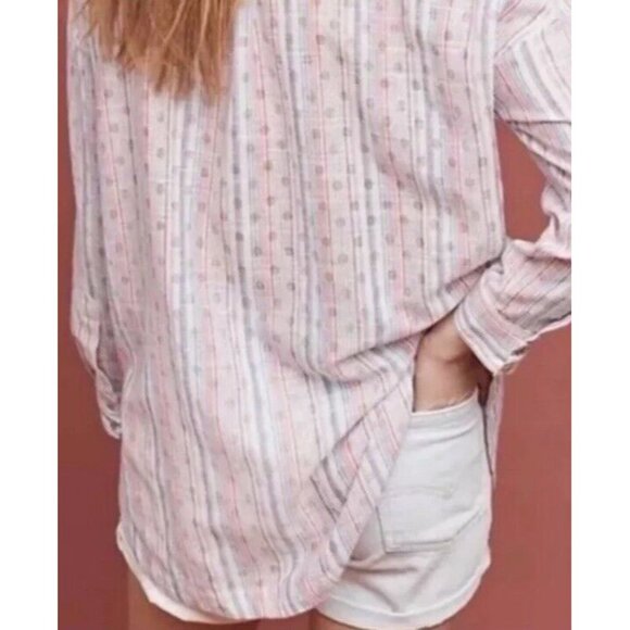 Maeve Anthropologie Breckenridge Striped Button Up Tunic Blouse Shirt SZ Medium - Picture 5 of 10